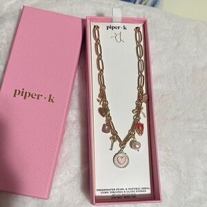 Piper K  freshwater pearl & natural shell, CZ, and glass stones charm necklace